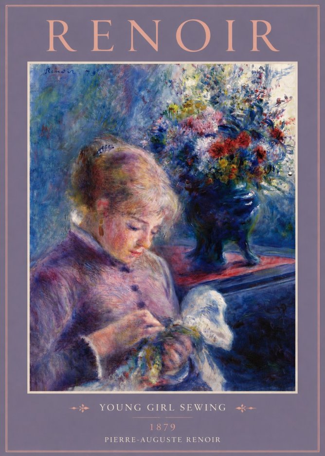 Renoir Young Girl Sewing No4 - Plakát