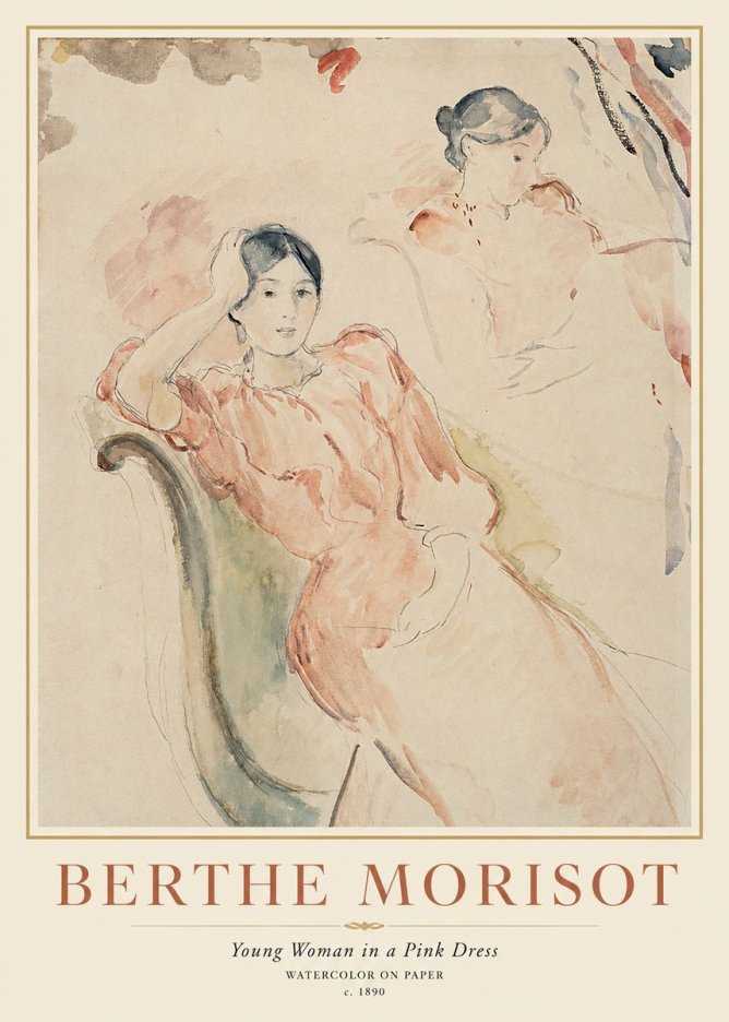 Berthe Morisot Young Woman in a Pink Dress II No1 - Plakát