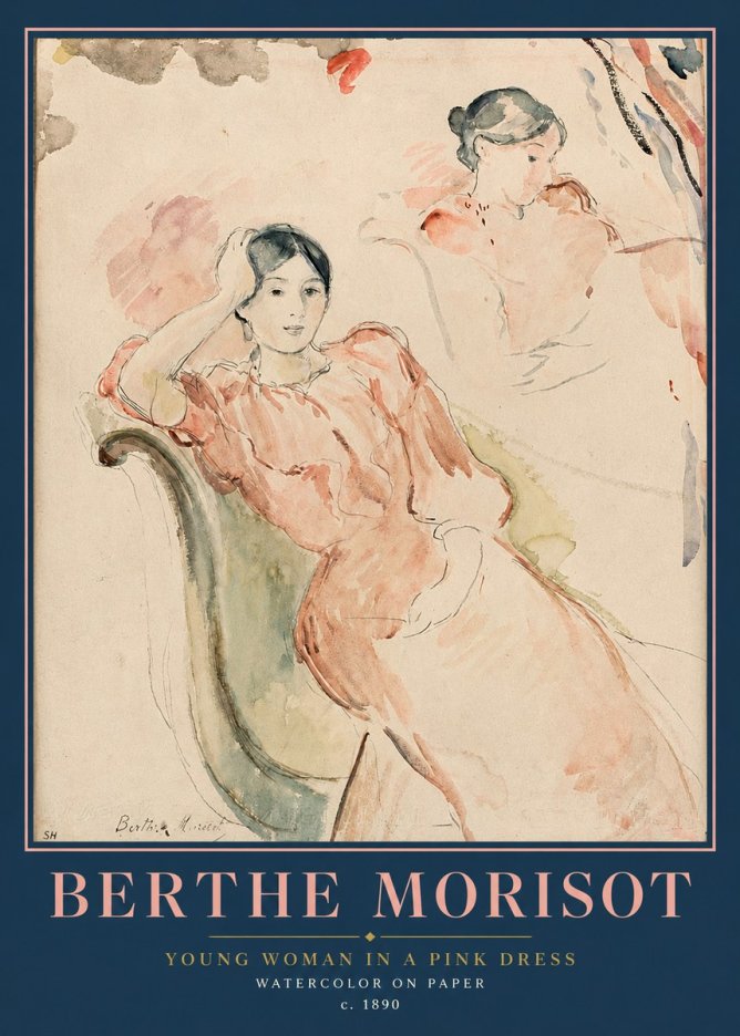 Berthe Morisot Young Woman in a Pink Dress II No2 - Plakát