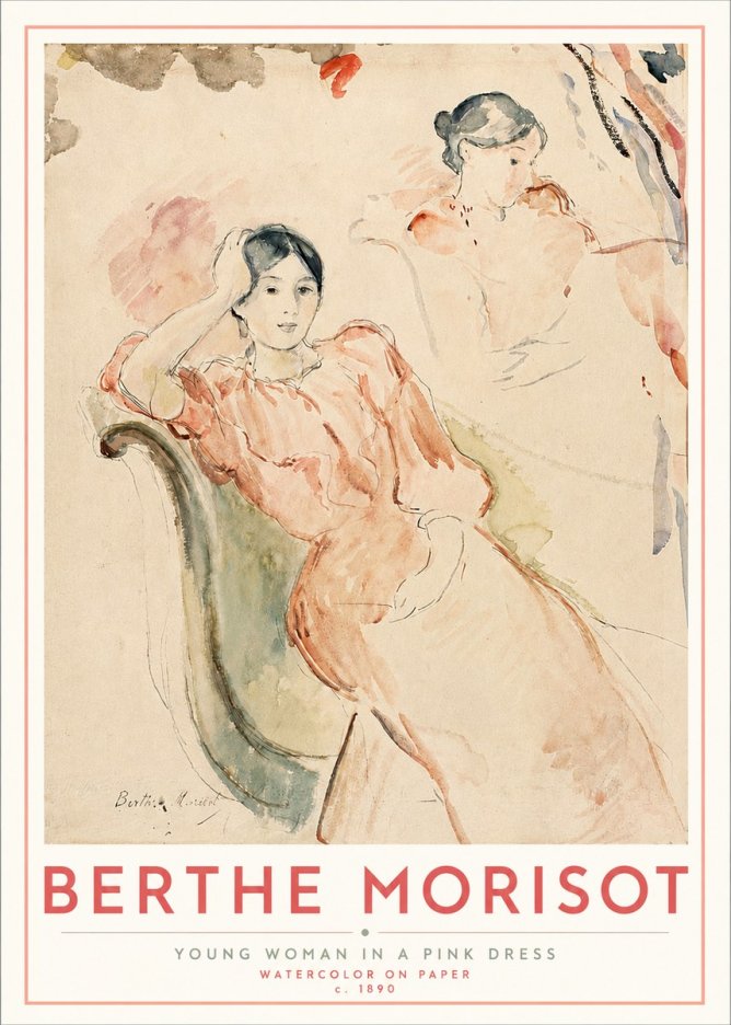 Berthe Morisot Young Woman in a Pink Dress II No3 - Plakát