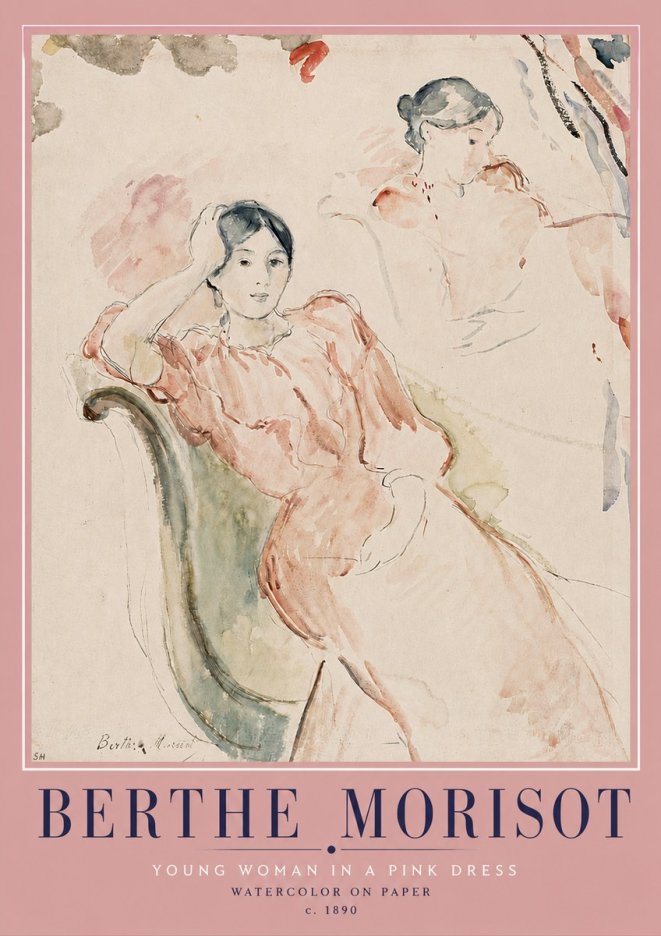 Berthe Morisot Young Woman in a Pink Dress II No4 - Plakát
