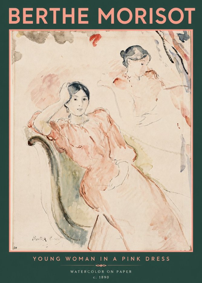 Berthe Morisot Young Woman in a Pink Dress II No5 - Plakát