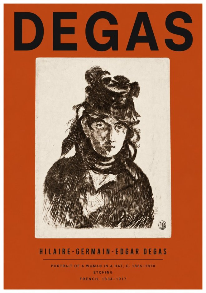 Edgar Degas Portrait of a Woman in a Hat No4 - Plakát