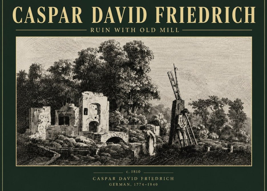 Caspar David Friedrich Ruin with Old Mill No4 - Plakát