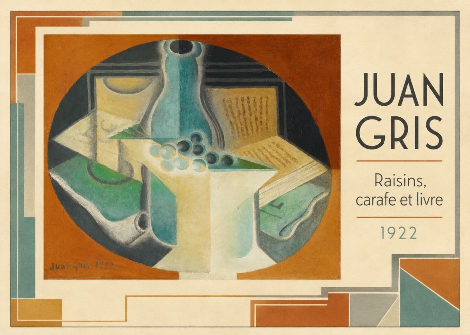 Juan Gris Raisins, Carafe Et Livre No5 - Plakát
