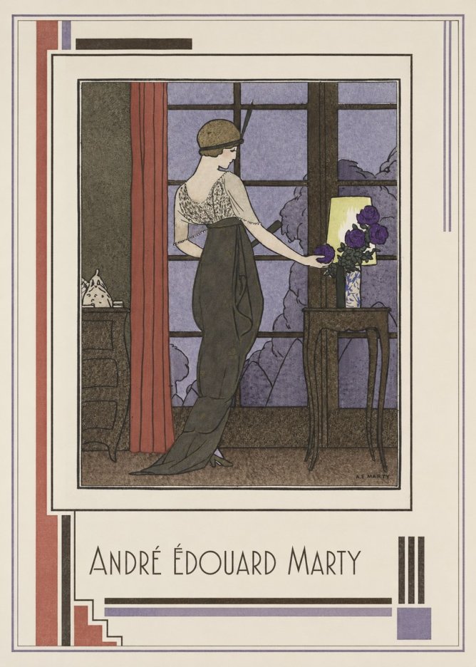 André Édouard Marty Lady at the Window with Roses No1 - Plakát