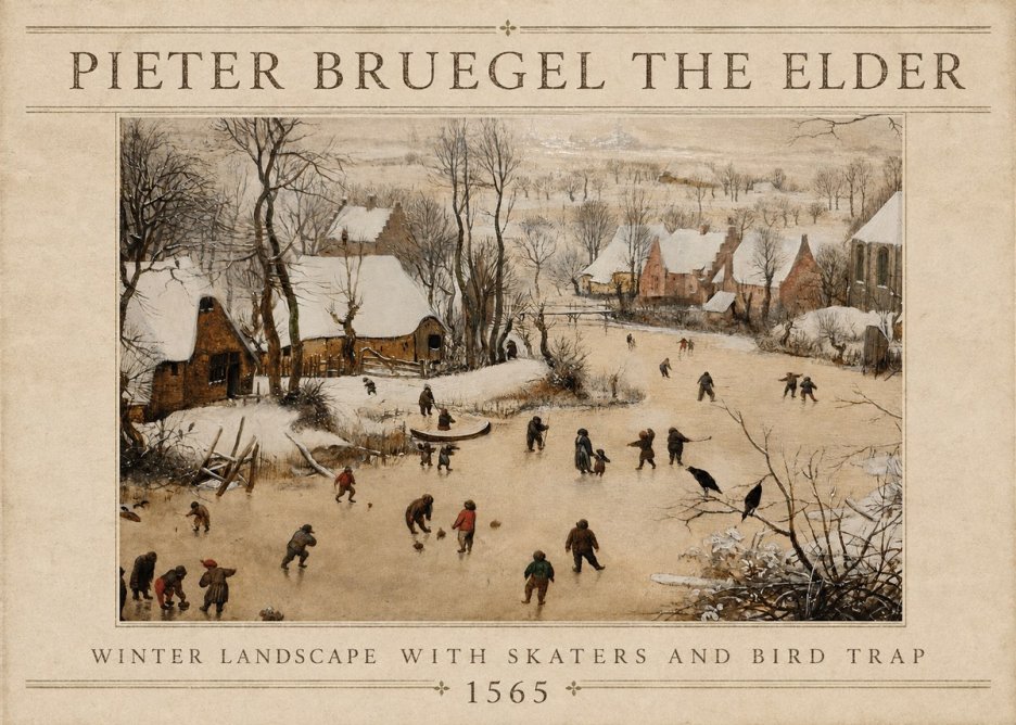 Pieter Bruegel Winter Landscape with Skaters and Bird Trap No4 - Plakát