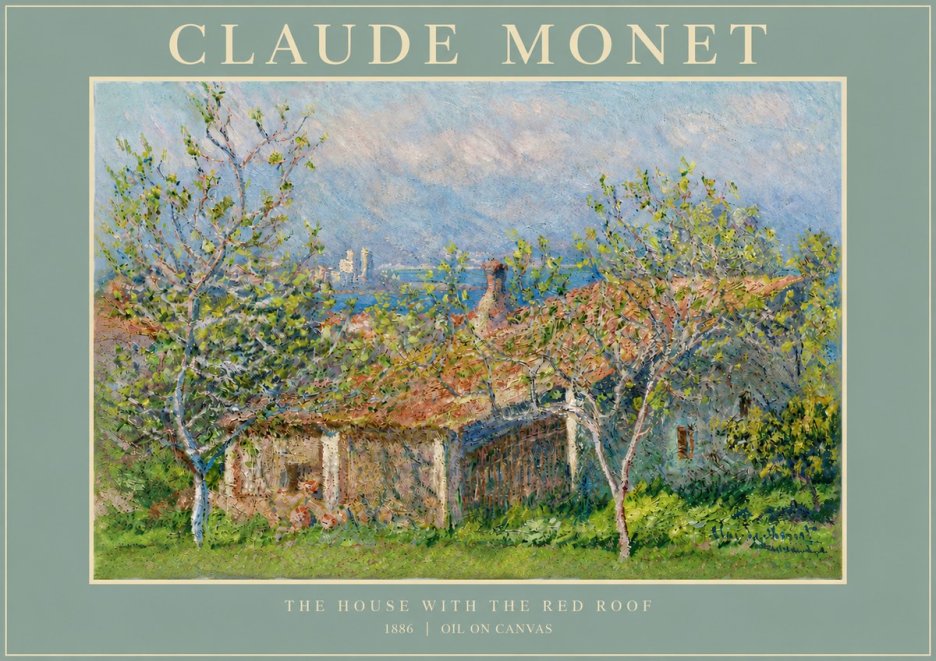 Monet The House with the Red Roof No4 - Plakát