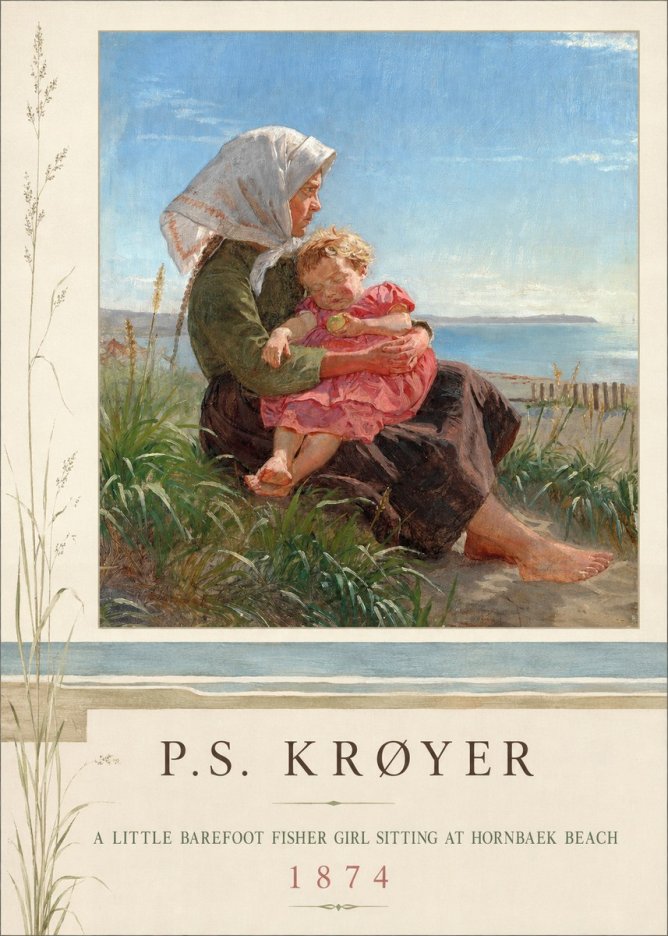 P.S. Krøyer A Little Barefoot Fisher Girl Sitting at Hornbaek Beach No2 - Plakát