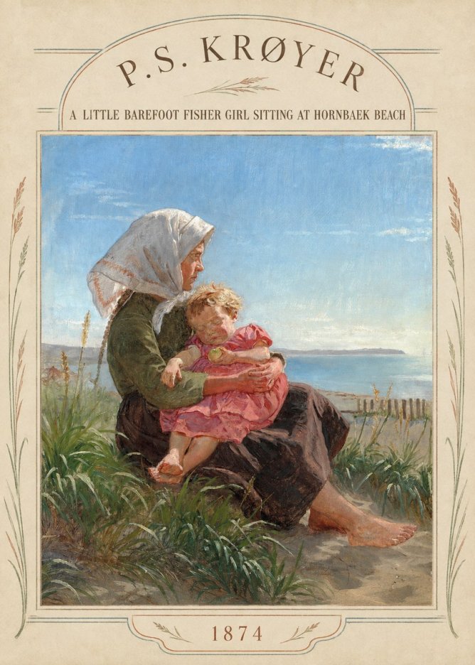 P.S. Krøyer A Little Barefoot Fisher Girl Sitting at Hornbaek Beach No4 - Plakát