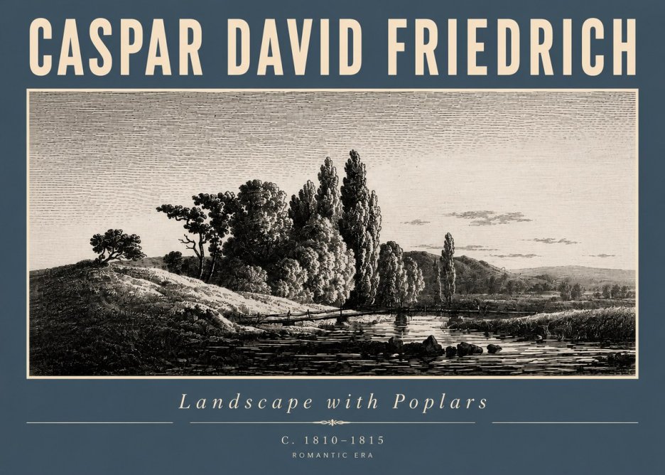 Caspar David Friedrich River Landscape with Poplars No4 - Plakát
