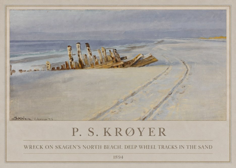 P.S. Krøyer Wreck on Skagen's North Beach. Deep Wheel Tracks in the Sand No1 - Plakát