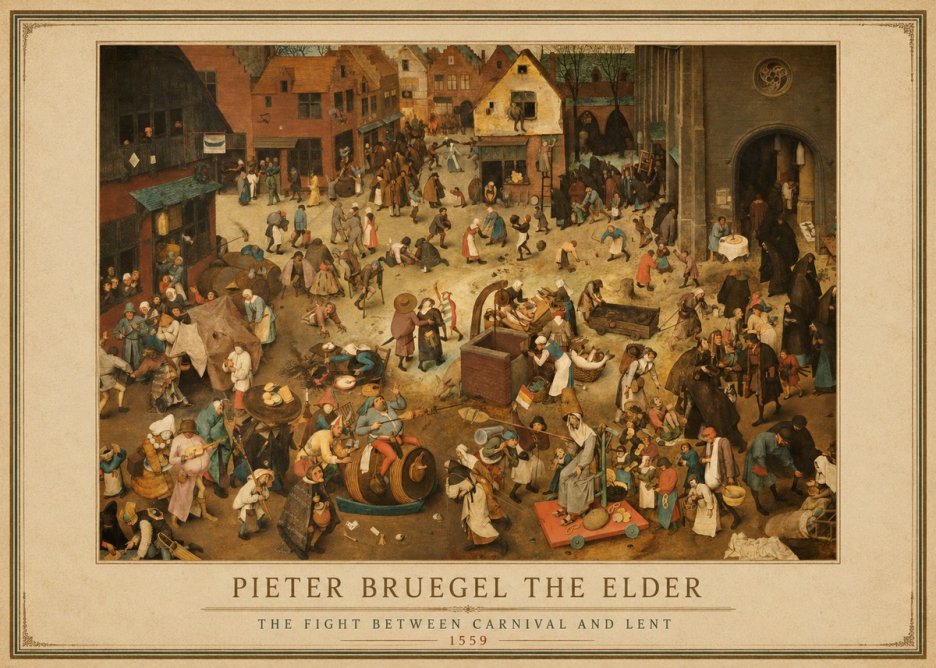 Pieter Bruegel The Fight Between Carnival and Lent III No1 - Plakát