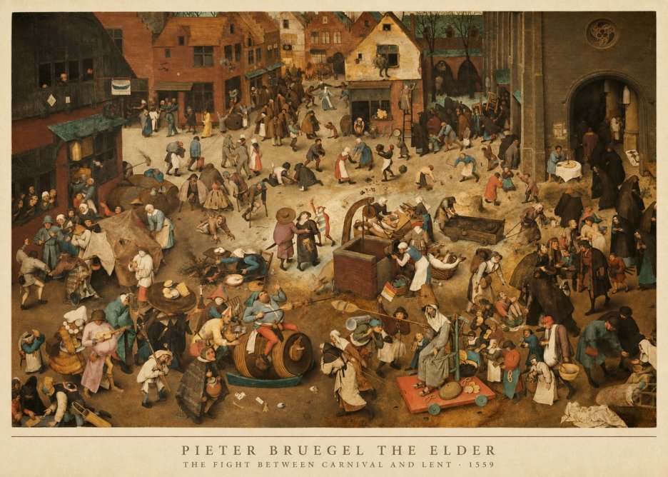 Pieter Bruegel The Fight Between Carnival and Lent III No5 - Plakát