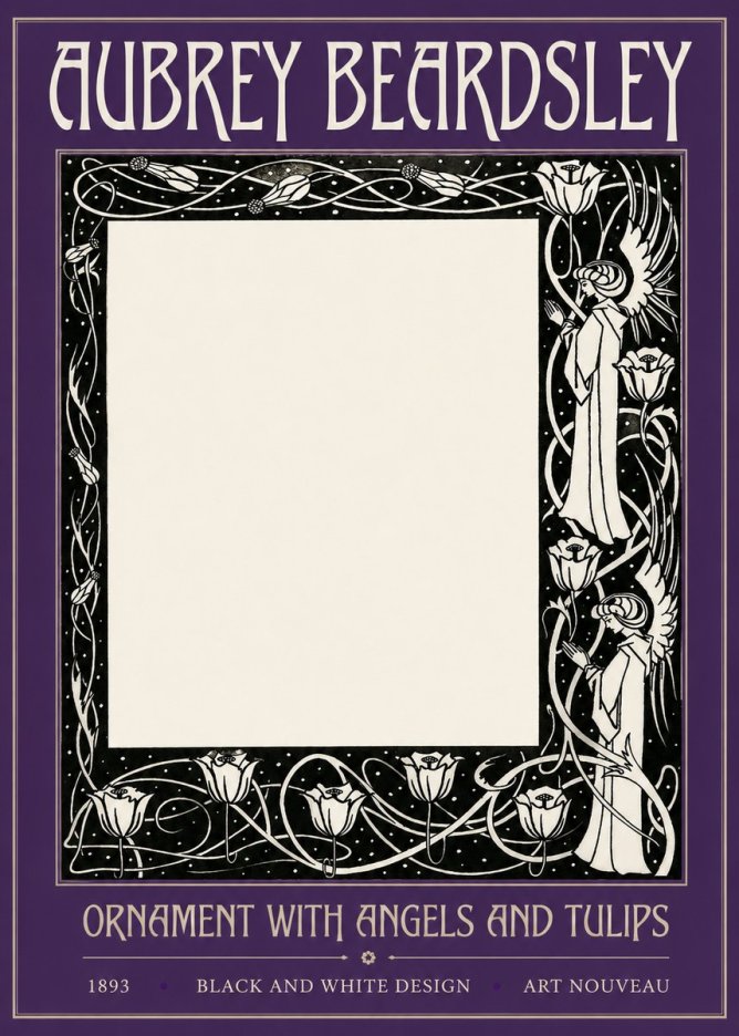 Aubrey Beardsley Ornament with Angels and Tulips No2 - Plakát