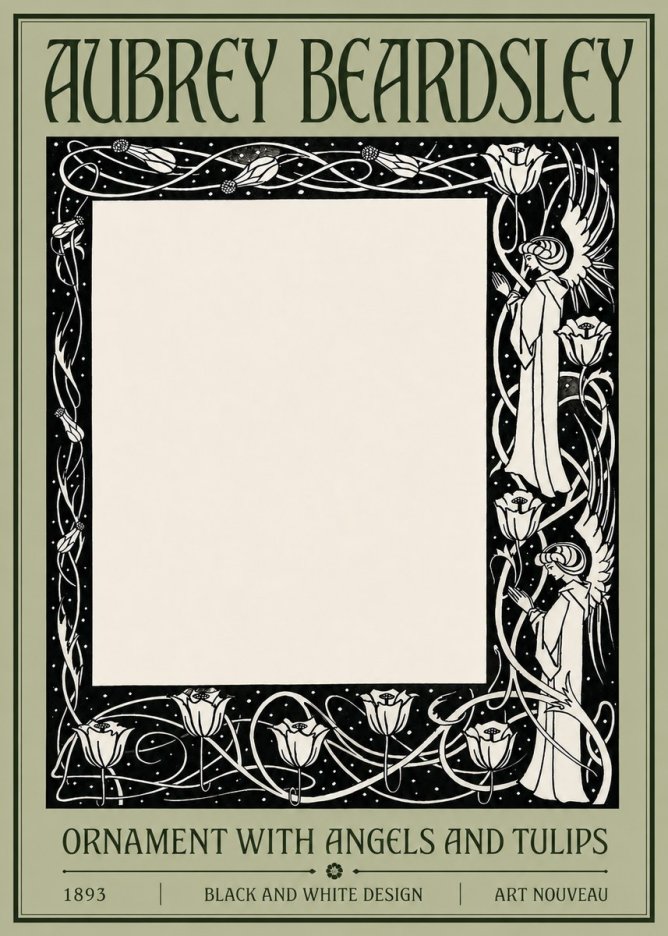 Aubrey Beardsley Ornament with Angels and Tulips No4 - Plakát
