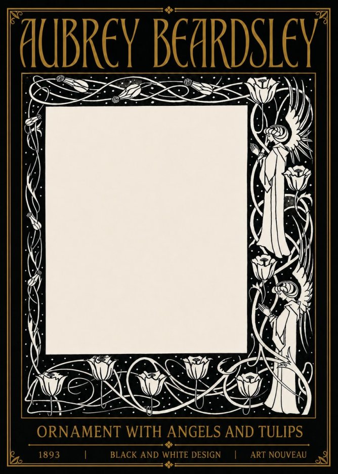 Aubrey Beardsley Ornament with Angels and Tulips No5 - Plakát