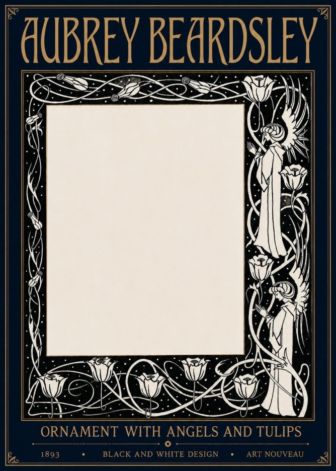 Aubrey Beardsley Ornament with Angels and Tulips No6 - Plakát