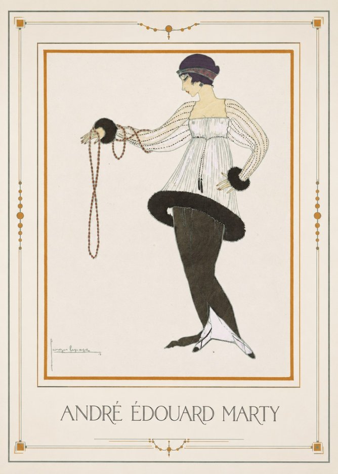 André Édouard Marty Elegant Woman with Pearl Necklace No1 - Plakát