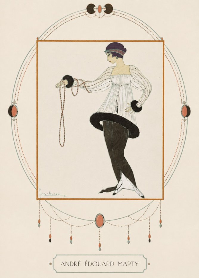André Édouard Marty Elegant Woman with Pearl Necklace No3 - Plakát