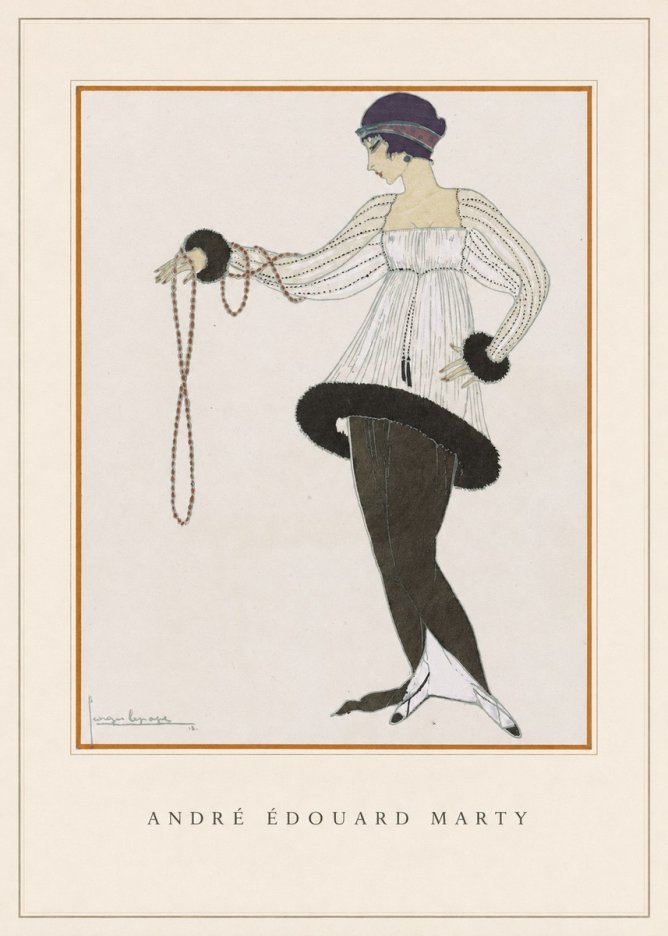 André Édouard Marty Elegant Woman with Pearl Necklace No4 - Plakát
