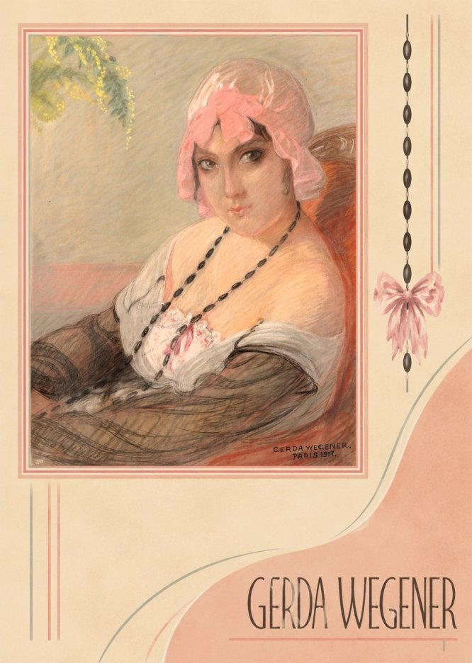 Gerda Wegener Woman in a Pink Bonnet No2 - Plakát