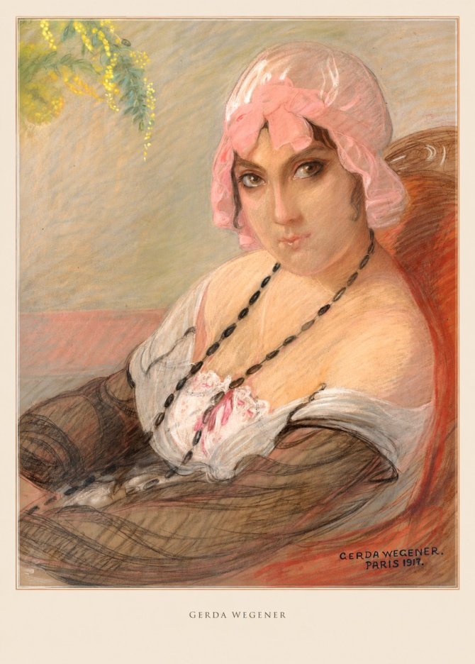 Gerda Wegener Woman in a Pink Bonnet No6 - Plakát