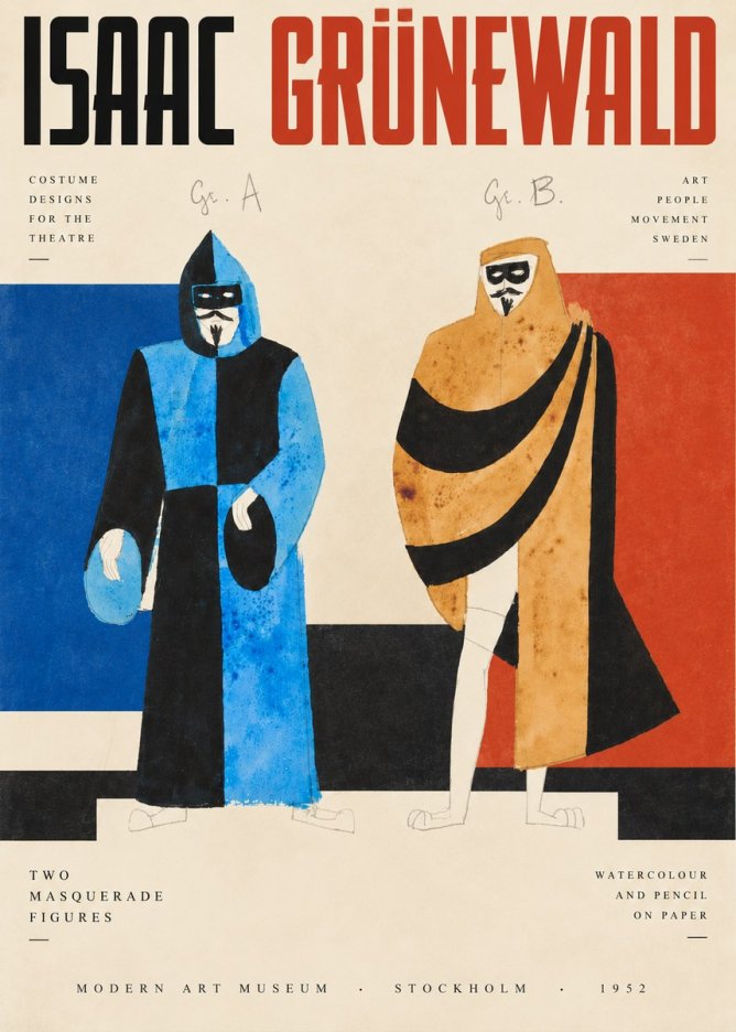Isaac Grünewald Two Masquerade Figures - Costume Sketch No3 - Plakát