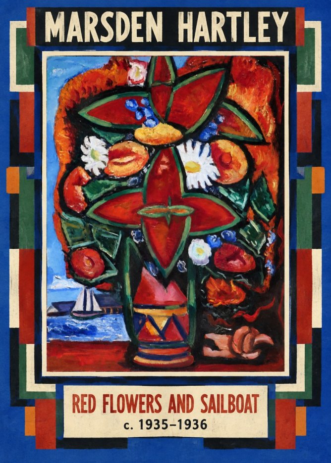 Marsden Hartley Red Flowers and Sailboat No4 - Plakát