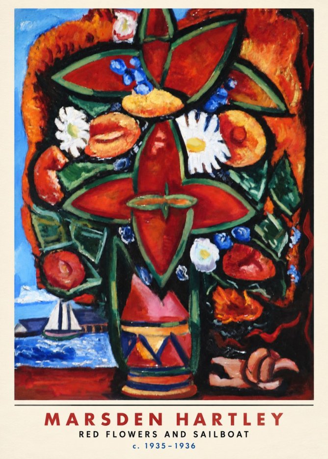 Marsden Hartley Red Flowers and Sailboat No6 - Plakát