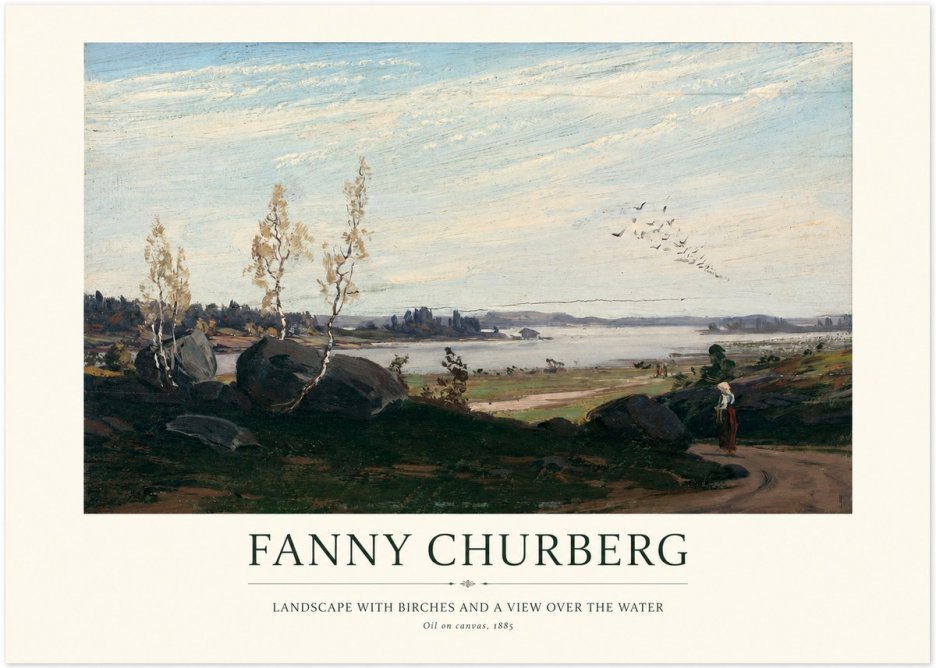 Fanny Churberg Landscape with Birches and a View over the Water No1 - Plakát