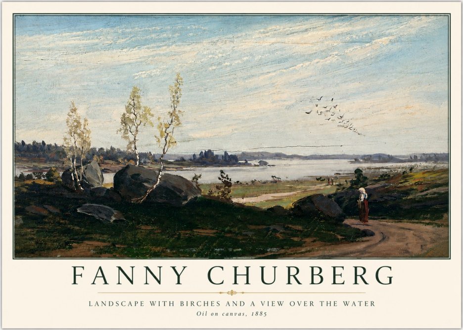 Fanny Churberg Landscape with Birches and a View over the Water No3 - Plakát