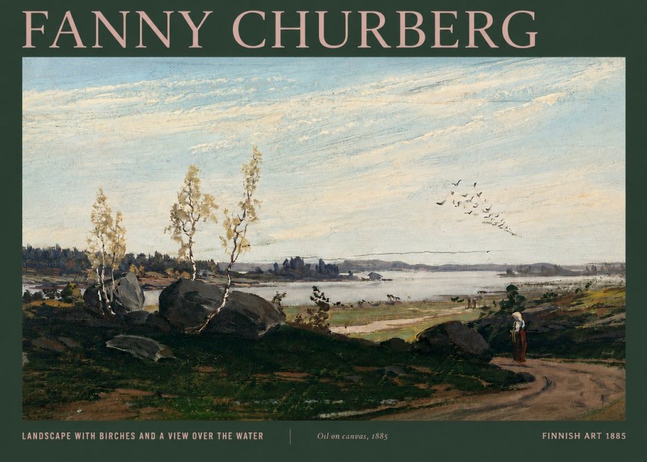 Fanny Churberg Landscape with Birches and a View over the Water No4 - Plakát