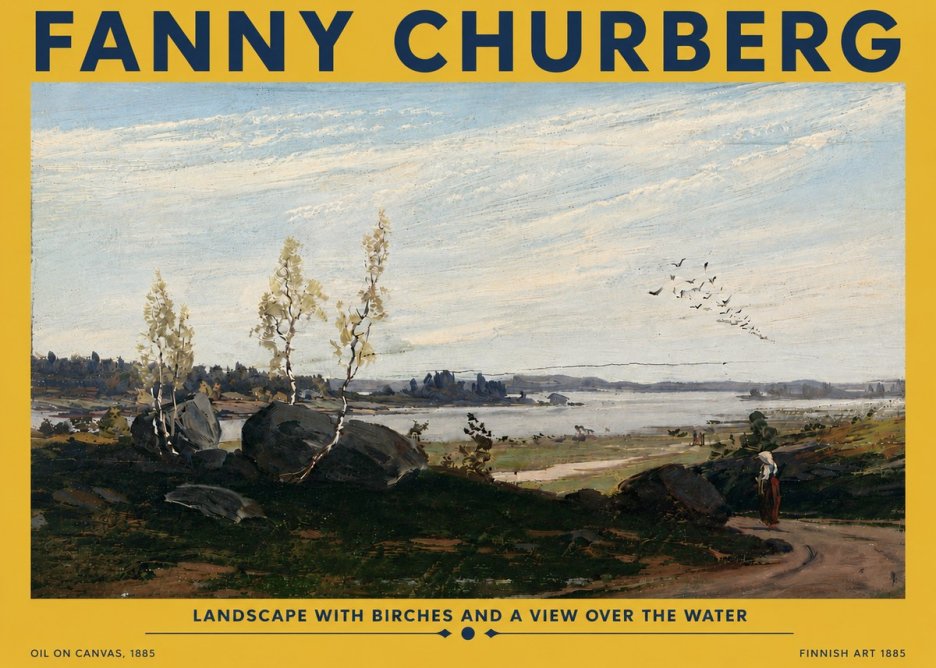 Fanny Churberg Landscape with Birches and a View over the Water No5 - Plakát