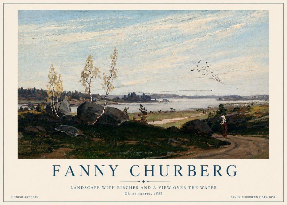Fanny Churberg Landscape with Birches and a View over the Water No6 - Plakát