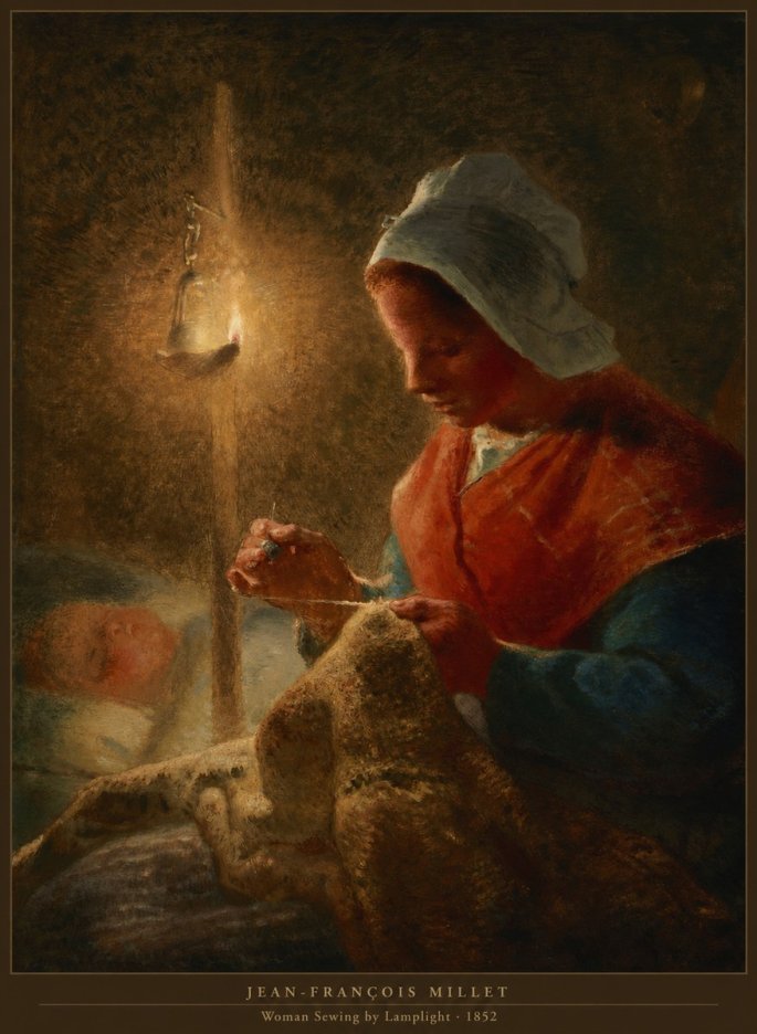 Jean-François Millet Woman Sewing by Lamplight No6 - Plakát