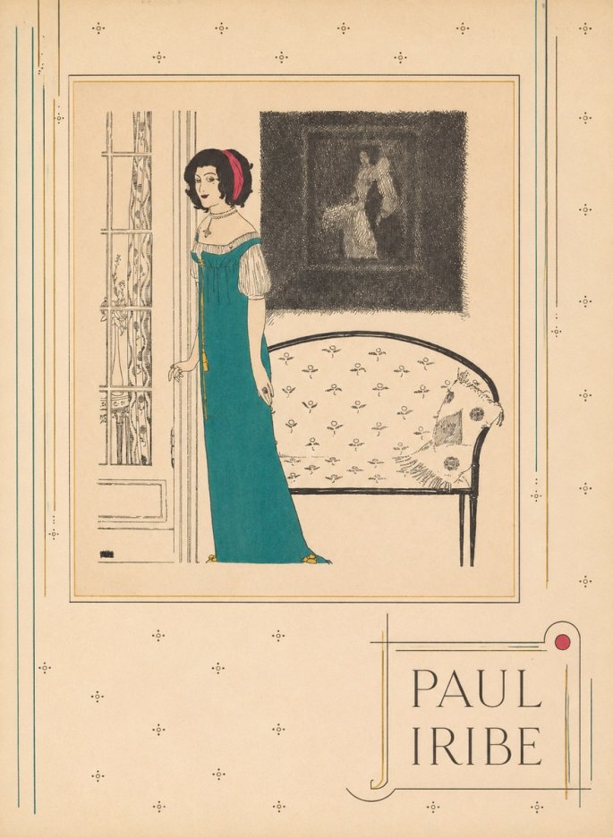 Paul Iribe Woman in Teal Gown No3 - Plakát