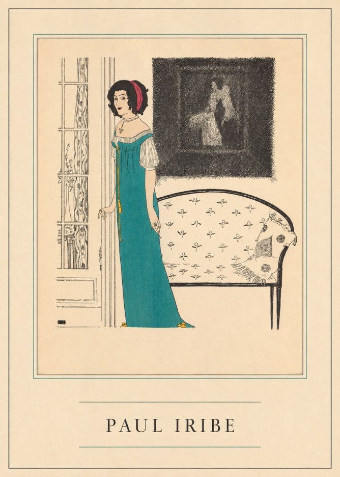Paul Iribe Woman in Teal Gown No4 - Plakát
