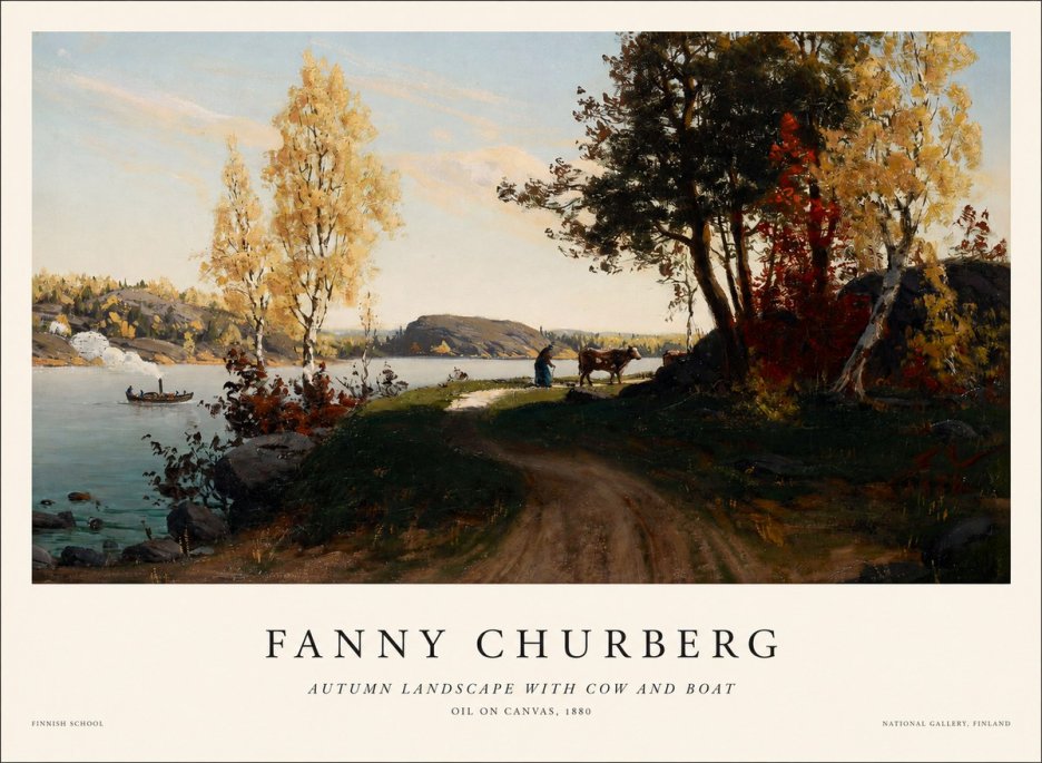 Fanny Churberg Autumn Landscape with Cow and Boat No1 - Plakát