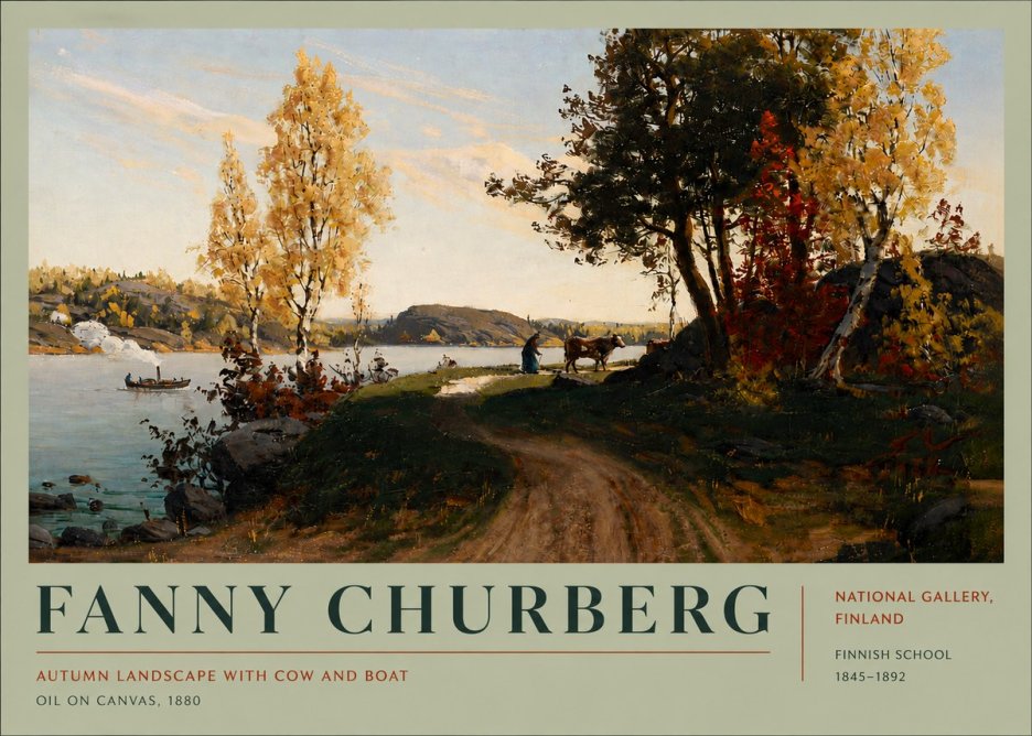 Fanny Churberg Autumn Landscape with Cow and Boat No4 - Plakát