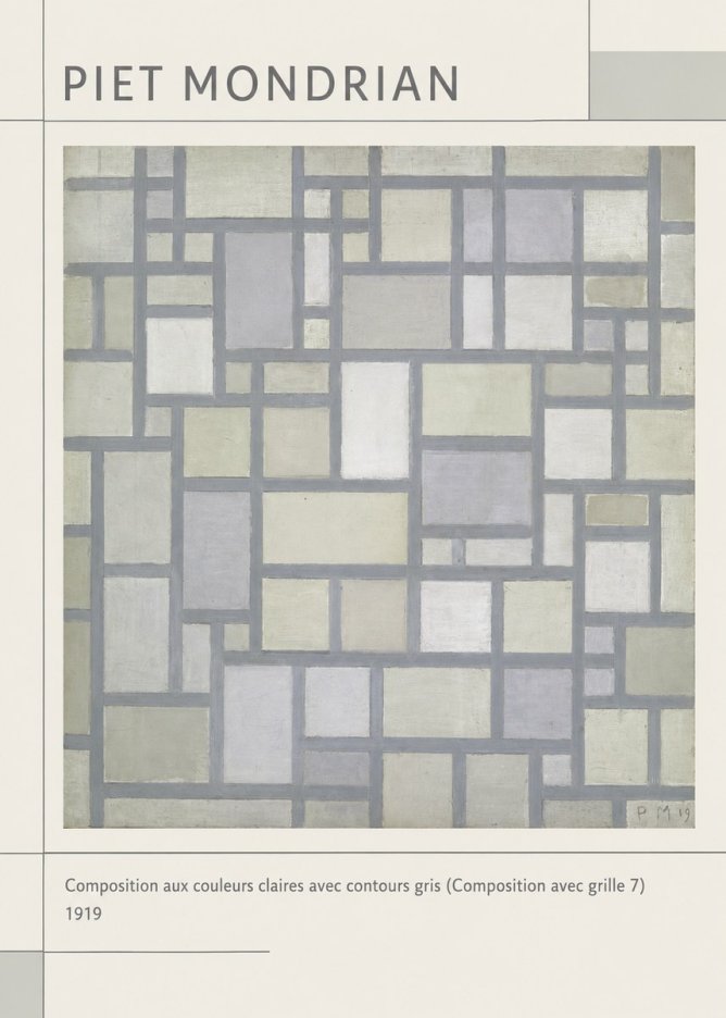 Piet Mondrian Composition Aux Couleurs Claires Avec Contours Gris (Composition Avec Grille 7) No1 - Plakát