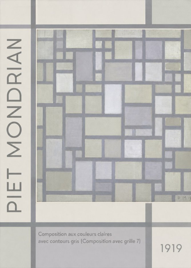 Piet Mondrian Composition Aux Couleurs Claires Avec Contours Gris (Composition Avec Grille 7) No2 - Plakát