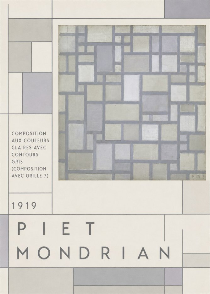 Piet Mondrian Composition Aux Couleurs Claires Avec Contours Gris (Composition Avec Grille 7) No3 - Plakát