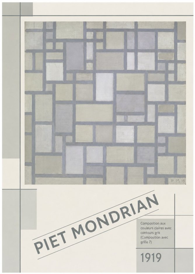 Piet Mondrian Composition Aux Couleurs Claires Avec Contours Gris (Composition Avec Grille 7) No5 - Plakát