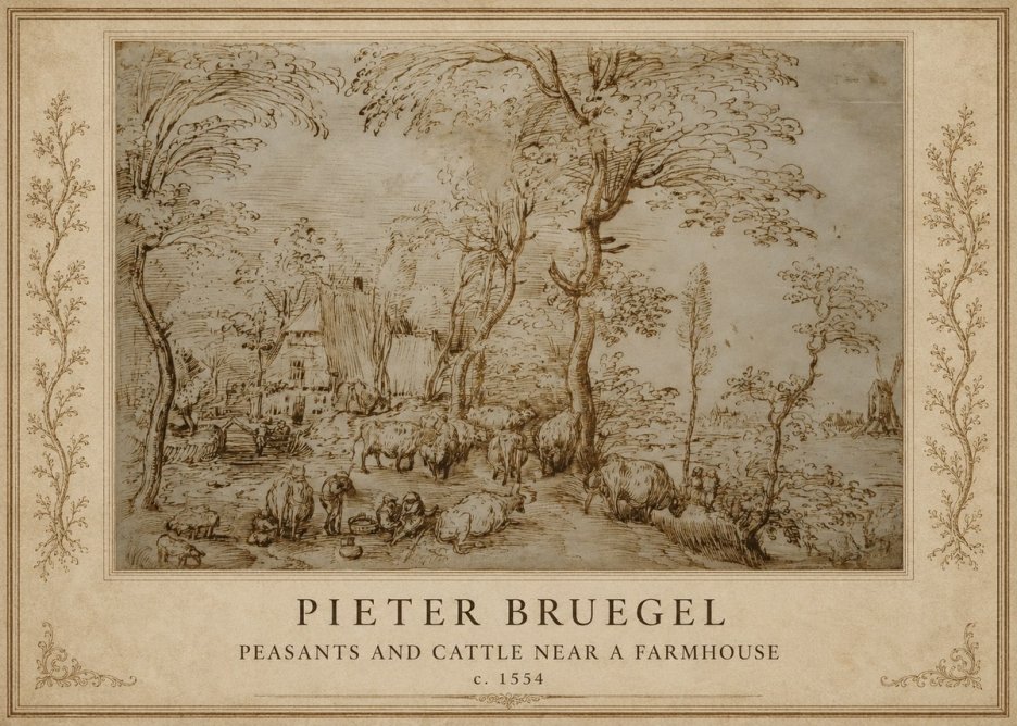 Pieter Bruegel Peasants and Cattle Near a Farmhouse No1 - Plakát