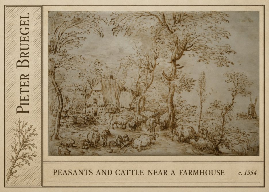 Pieter Bruegel Peasants and Cattle Near a Farmhouse No2 - Plakát