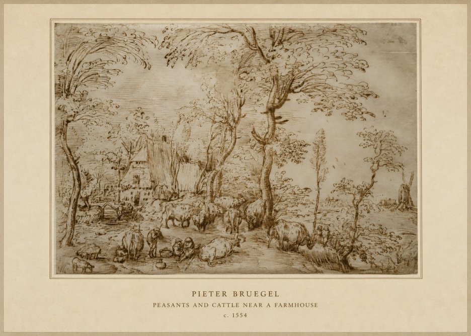 Pieter Bruegel Peasants and Cattle Near a Farmhouse No4 - Plakát