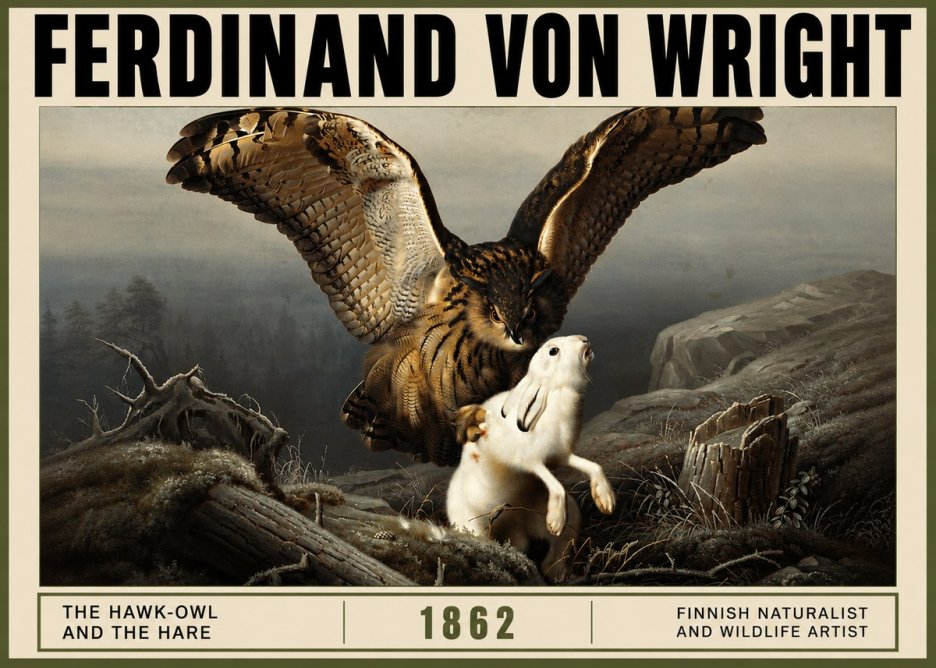 Ferdinand von Wright The Hawk-owl and the Hare No3 - Plakát
