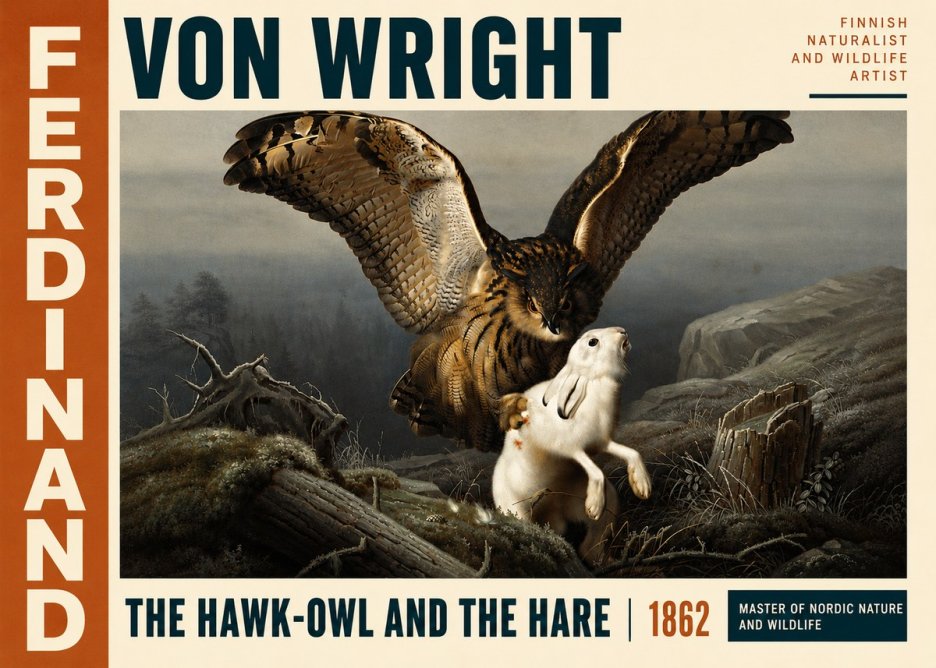 Ferdinand von Wright The Hawk-owl and the Hare No5 - Plakát