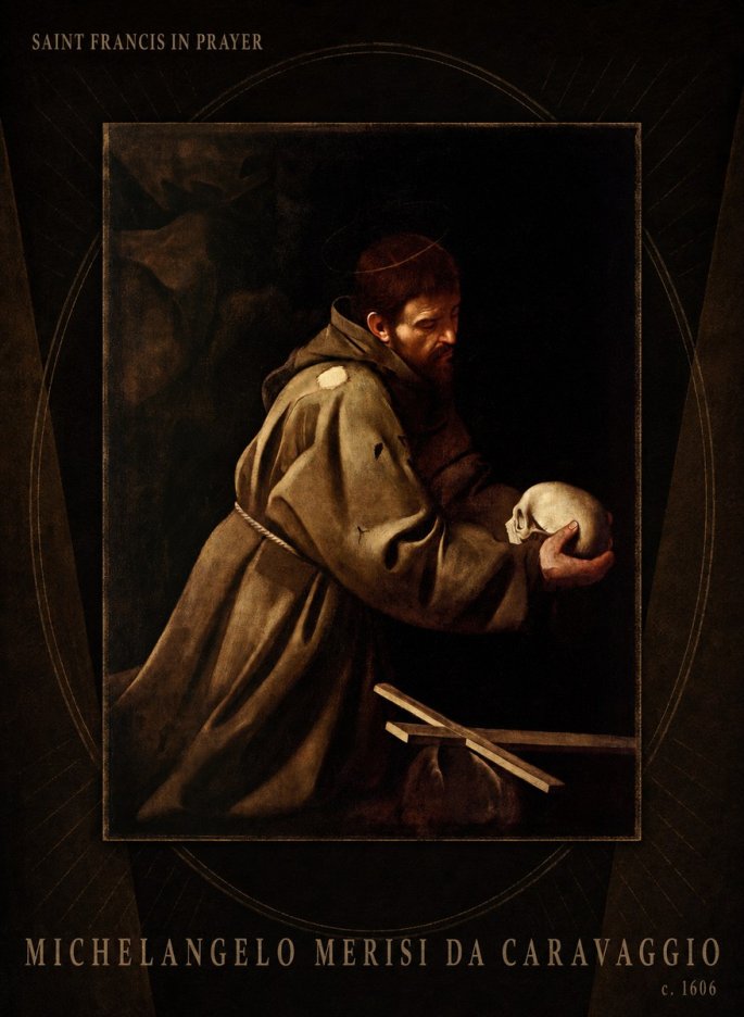 Michelangelo Merisi da Caravaggio Saint Francis in Prayer II No6 - Plakát